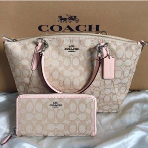 NWT Coach Kelsey Khaki Pink Tote & Wallet Set